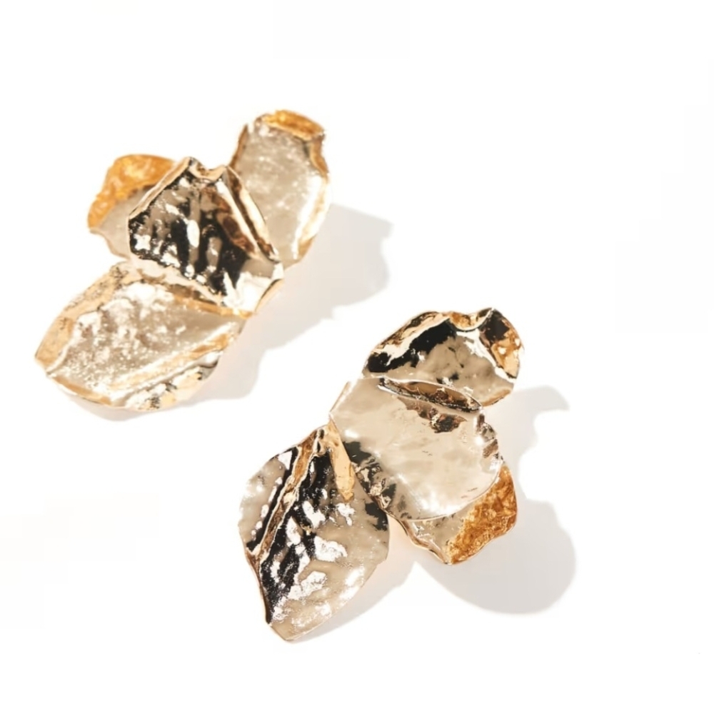 Aldo Metallic Gold Textured Leaf Drop Earrings Comes With Accessory Pouch
